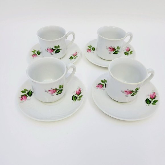 Vintage FP Zajecar Pink Rose Demitasse Teacup & Saucers 4 Sets, Yugoslavia Made - Picture 3 of 10